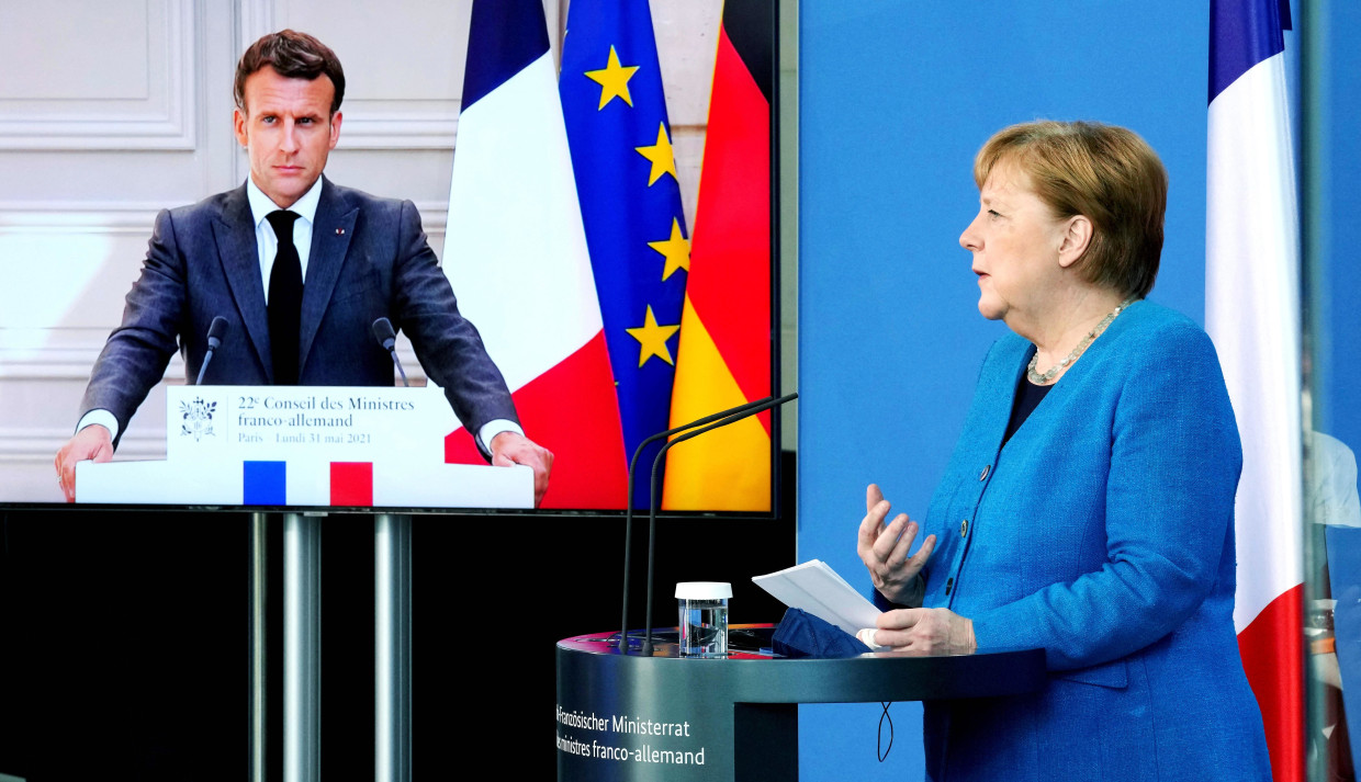 Tong thong Phap Macron va Thu tuong Duc Angela Merkel